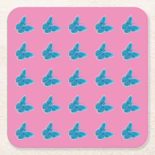 Blauwe buterflies Fluttering Illustratiepatroon Kartonnen Onderzetters (Voorkant)