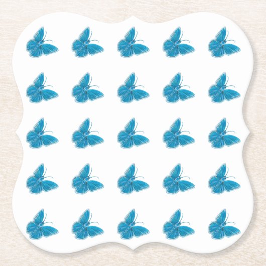 Blauwe buterflies Fluttering Illustratiepatroon Kartonnen Onderzetters (Voorkant)