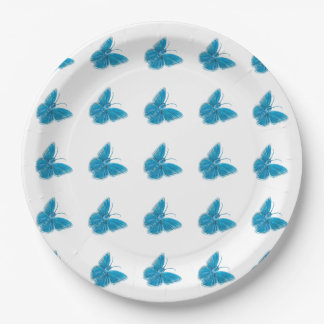 Blauwe buterflies Fluttering Illustratiepatroon Papieren Bordje