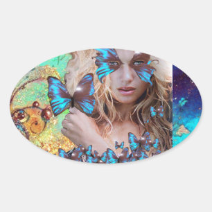 BLAUWE BUTERRFLY BEAUTY MAKEUP ARTIST OVALE STICKER