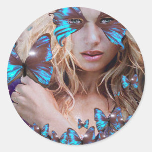 BLAUWE BUTERRFLY BEAUTY MAKEUP ARTIST RONDE STICKER