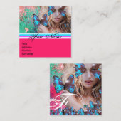 BLAUWE BUTTERFLES BEAUTY MAKEUP ARTIST Hot Pink Gr Vierkante Visitekaartje (Voorkant / Achterkant)