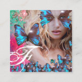 BLAUWE BUTTERFLES BEAUTY MAKEUP ARTIST Hot Pink Gr Vierkante Visitekaartje (Achterkant)