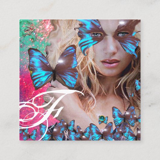 BLAUWE BUTTERFLES BEAUTY MAKEUP ARTIST Hot Pink Gr Vierkante Visitekaartje (Achterkant)