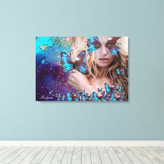 BLAUWE BUTTERFLES CANVAS AFDRUK (Insitu (Houten vloer))