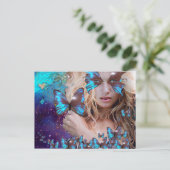 BLAUWE BUTTERFLES IN BLAUWGROEN GROENE GOUDEN BRIEFKAART (Staand voorkant)