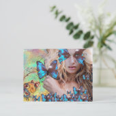 BLAUWE BUTTERFLES IN BLAUWGROEN GROENE GOUDEN BRIEFKAART (Staand voorkant)