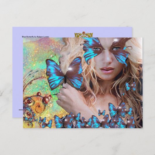 BLAUWE BUTTERFLES IN BLAUWGROEN GROENE GOUDEN BRIEFKAART (Voorkant / Achterkant)