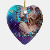 BLAUWE BUTTERFLES IN BLAUWGROEN GROENE GOUDEN HARK KERAMISCH ORNAMENT (Rechts)