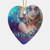 BLAUWE BUTTERFLES IN BLAUWGROEN GROENE GOUDEN HARK KERAMISCH ORNAMENT (Links)