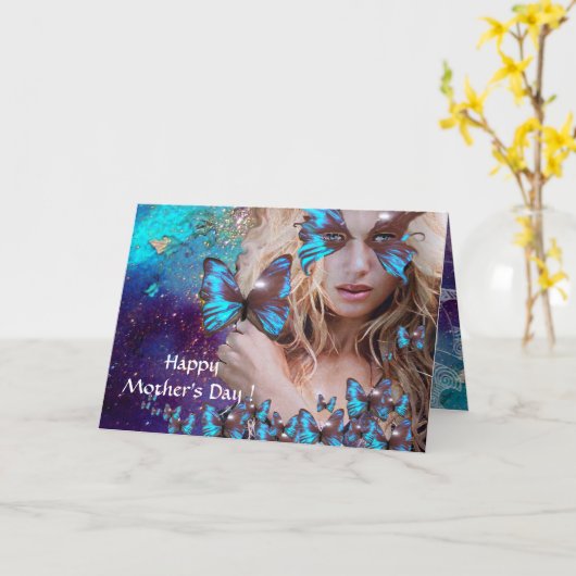 BLAUWE BUTTERFLES IN BLAUWGROEN GROENE GOUDEN KAART (Gele Bloem)