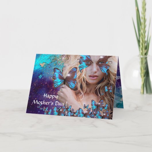 BLAUWE BUTTERFLES IN BLAUWGROEN GROENE GOUDEN KAART (Voorkant)