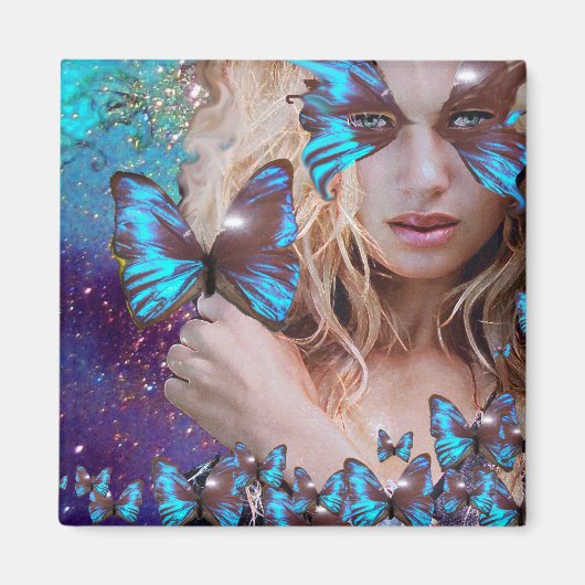 BLAUWE BUTTERFLES IN BLAUWGROEN GROENE GOUDEN MAGNEET (Voorkant)