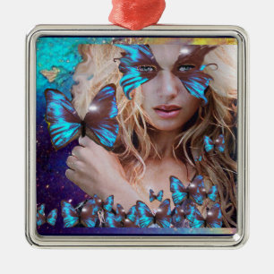 BLAUWE BUTTERFLES IN BLAUWGROEN GROENE GOUDEN METALEN ORNAMENT