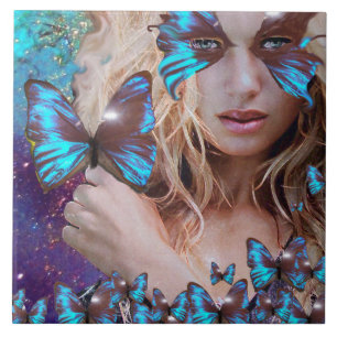 BLAUWE BUTTERFLES IN BLAUWGROEN GROENE GOUDEN TEGELTJE