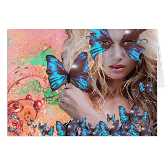 BLAUWE BUTTERFLES IN PINK GREEN GOLD SPARKLES (Voorkant Horizontaal)