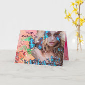 BLAUWE BUTTERFLES IN PINK GREEN GOLD SPARKLES KAART (Gele Bloem)