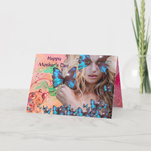 BLAUWE BUTTERFLES IN PINK GREEN GOLD SPARKLES KAART