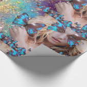 BLAUWE BUTTERFLES MET GROENE GOUDEN CADEAUPAPIER (Hoek)