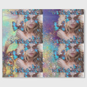 BLAUWE BUTTERFLES MET GROENE GOUDEN CADEAUPAPIER (Vlak)