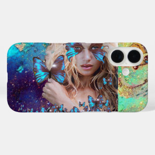 BLAUWE BUTTERFLES MET GROENE GOUDEN iPhone 16 HOESJE