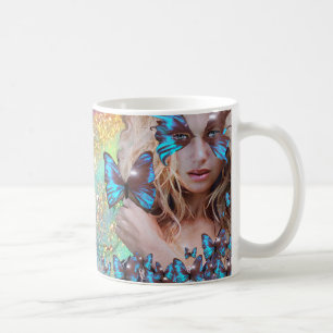 BLAUWE BUTTERFLES MET GROENE GOUDEN KOFFIEMOK