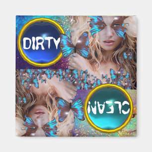 BLAUWE BUTTERFLES MET GROENE GOUDEN MAGNEET