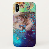 BLAUWE BUTTERFLES MET GROENE GOUDEN MONOGRAM Case-Mate iPhone CASE (Achterkant)