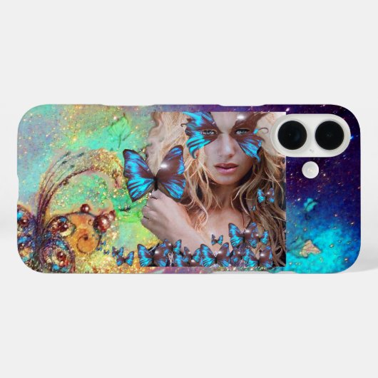 BLAUWE BUTTERFLES MET GROENE GOUDEN MONOGRAM Case-Mate iPhone CASE (Achterkant (horizontaal))