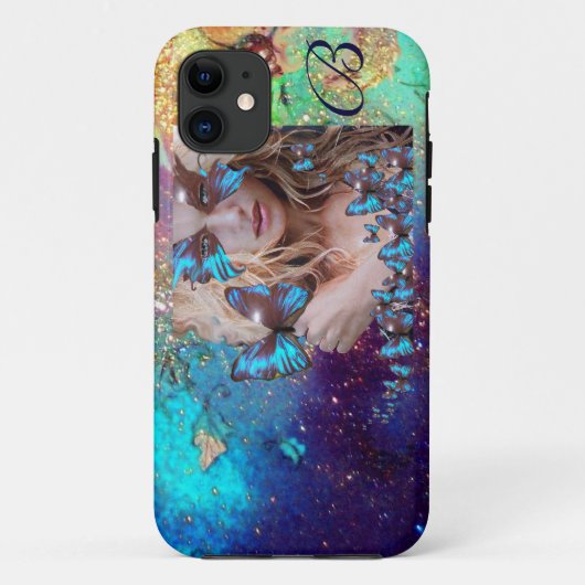 BLAUWE BUTTERFLES MET GROENE GOUDEN MONOGRAM Case-Mate iPhone CASE (Achterkant)