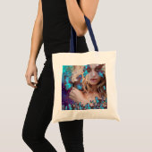 BLAUWE BUTTERFLES MET GROENE GOUDEN TOTE BAG (Voorkant (product))