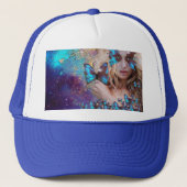 BLAUWE BUTTERFLES MET GROENE GOUDEN TRUCKER PET (Voorkant)