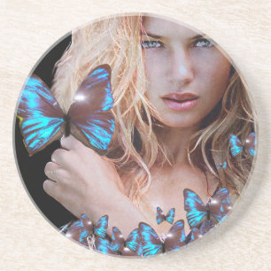 BLAUWE BUTTERFLES ZANDSTEEN ONDERZETTER