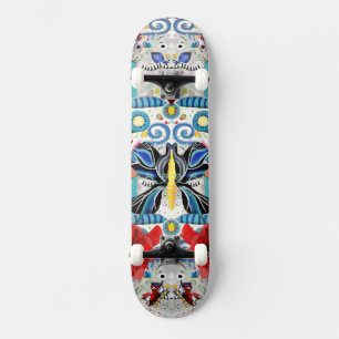 Blauwe Butterflies Insects swirls retro poppies co Persoonlijk Skateboard