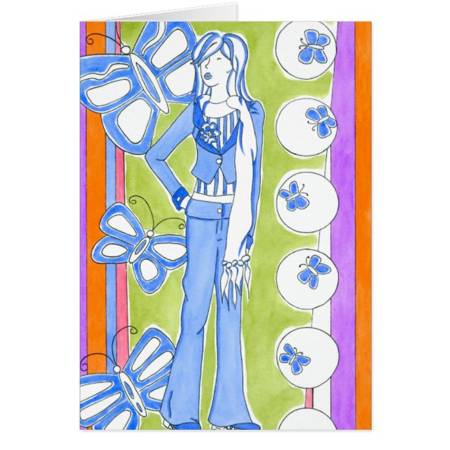 Blauwe Butterflies omringend glamoureus meisje (Voorkant)