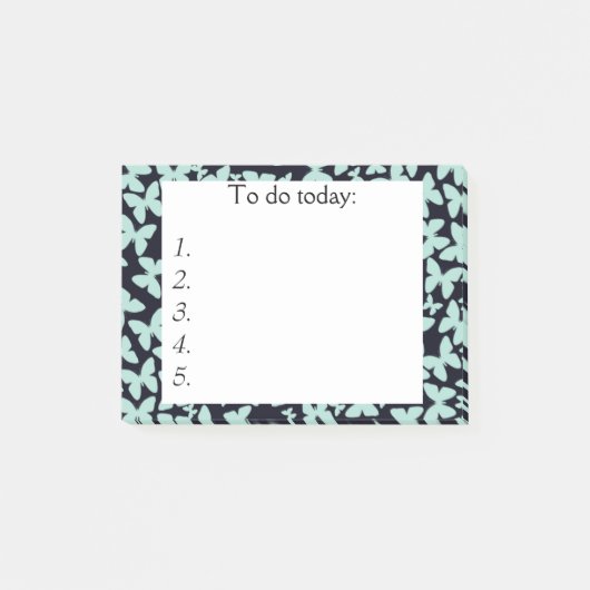 Blauwe Butterflies op Black Post It Note (Voorkant)