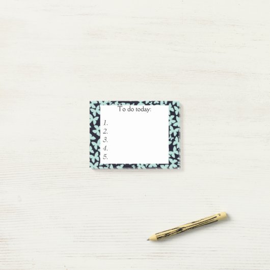 Blauwe Butterflies op Black Post It Note (Op bureau)