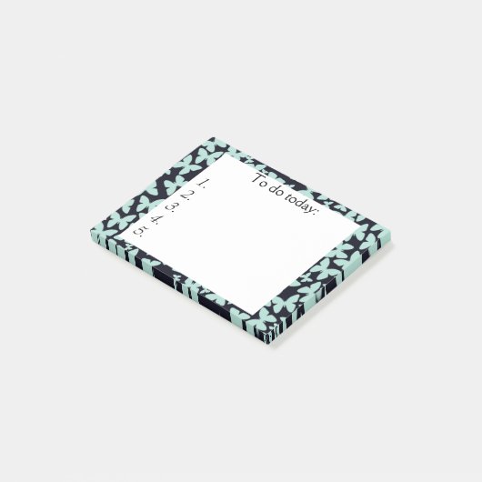 Blauwe Butterflies op Black Post It Note (Schuin)