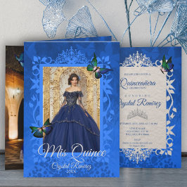 Blauwe Butterflies Quinceanera Uitnodiging