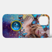 BLAUWE BUTTERFLY LADY, BLAUWGROEN GOLD SPARKLE GEM Case-Mate iPhone CASE (Achterkant (horizontaal))
