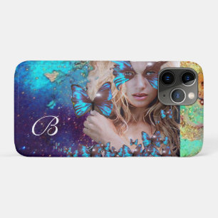 BLAUWE BUTTERFLY LADY, BLAUWGROEN GOLD SPARKLES MO iPhone 11 PRO HOESJE