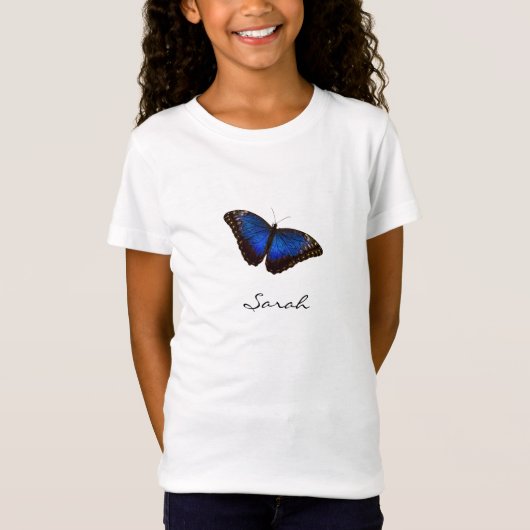 Blauwe Butterfly met Script-moniker-naam T-Shirt (Voorkant)