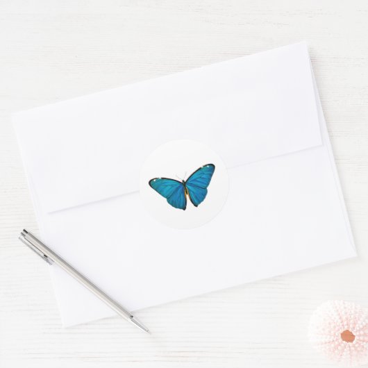 BLAUWE BUTTERFLY ROND CUSTOM STICKER (Envelop)