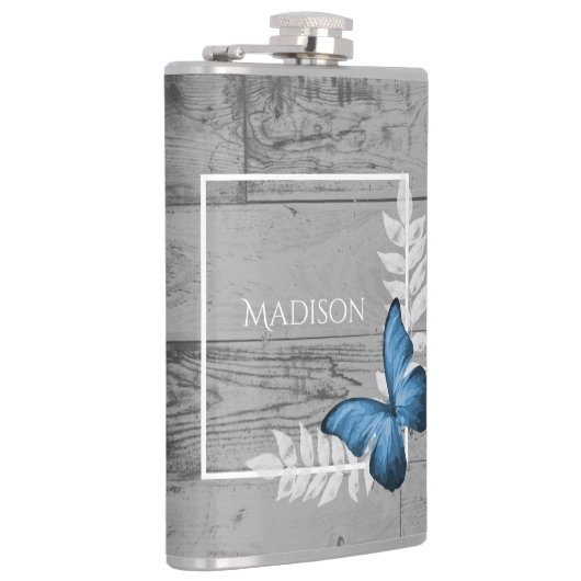 Blauwe Butterfly Rustige fles Heupfles (Rechts)