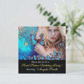 BLAUWE BUTTERFLY SWEET 16 PARTIJMONOGRAM, GOLD KAART (Staand voorkant)