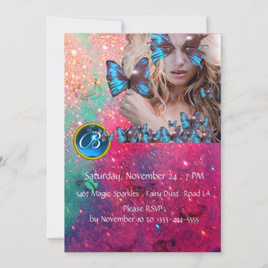 BLAUWE BUTTERFLY SWEET 16 PARTIJMONOGRAM, GOLD KAART (Achterkant)