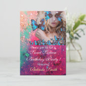 BLAUWE BUTTERFLY SWEET 16 PARTIJMONOGRAM, GOLD KAART (Staand voorkant)