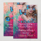 BLAUWE BUTTERFLY SWEET 16 PARTIJMONOGRAM, GOLD KAART (Voorkant / Achterkant)