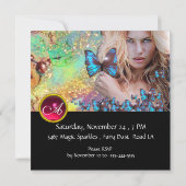 BLAUWE BUTTERFLY SWEET 16 PARTIJMONOGRAM KAART (Achterkant)