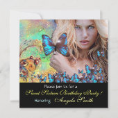 BLAUWE BUTTERFLY SWEET 16 PARTIJMONOGRAM KAART (Voorkant)